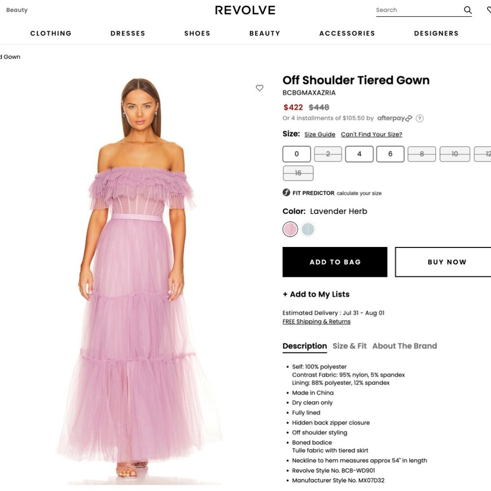 REVOLVE BCBGMaxAzria Corset Tulle Evening Gown /Dress